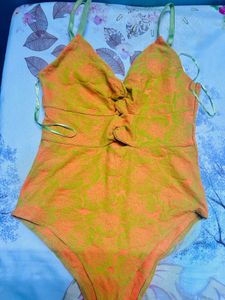 ZARA Cut -Out  Bodysuit Orange- Green Size S