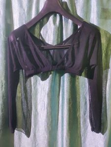 Sheer Black Long Sleeve Crop Top