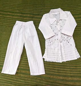 White Floral Applique Pant Set