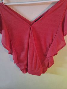 Pink Ruffle Sleeve Wrap Style Top From Azorte