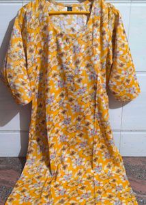 Floral Print Yellow Kurti Size L