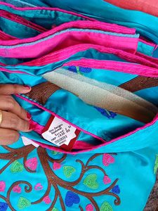 Embroidery Dark Sea Green And Blue Colour Saree