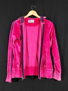 Pink Velour Zip Up Hoodie