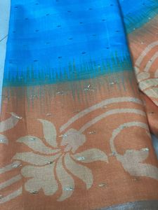 New Sea Blue And Mango Yellow Saree For Grabs