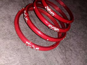 Red &amp; Rhinestone Bangles (Set of 4)