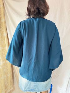 Blue Flared Sleeve Top