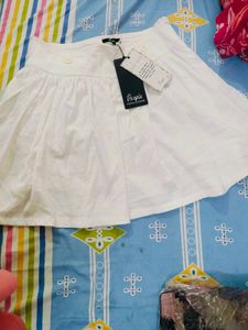 White Flared Skirt With Attached Shorts