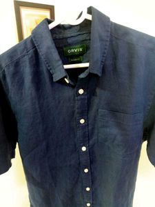 NEW ORVIS Navy Blue linen Shirt
