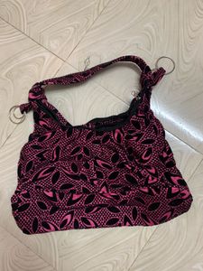 Pink &amp; Black Leafy Hobo Bag