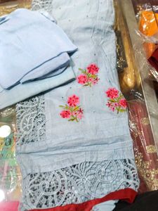 Sky blue floral Dress Material