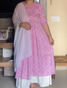 Pink Ankle Length Flared Dress