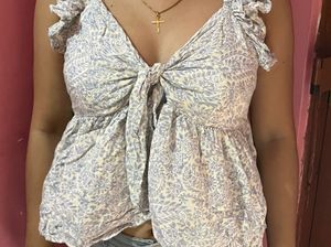 Floral Tie-Front Ruffle Tank