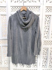 H&M Gray Ribbed Cowl Neck Knit Top B