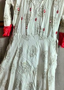 Beautiful White Anarkali With Red Thread Work