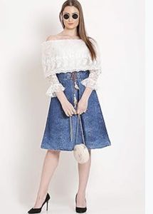 Net denim one piece