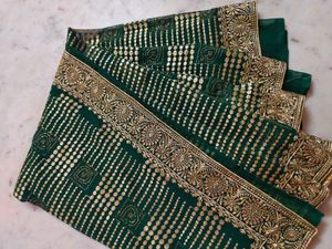 Green &amp; Gold Embellished Saree