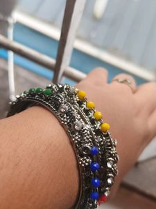 Silver Oxidised Colourful Bangles