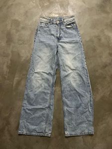 H&amp;M High-Waist Wide-Leg Light Blue Denim Jeans