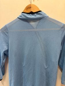 Beautiful Blue Mandarin Collar Mesh Top