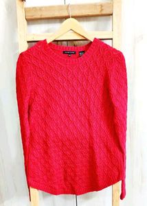 Red Textured Pullover Sweater Size-36