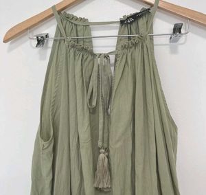 Zara Wrinkle Look Tiered Maxi Dress - Light Khaki