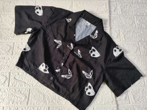 Butterfly Print Crop Shirt Top
