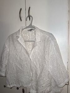 Eyelet Button-Down Top