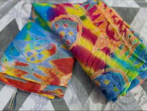 Colorful Tie-Dye Beaded Scarf