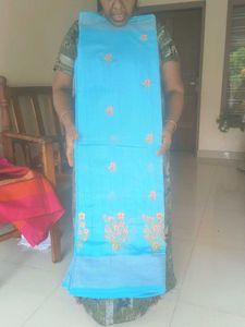 Teal Blue Embroidered Saree