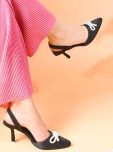 JM Looks Black Bow Kitten Heels