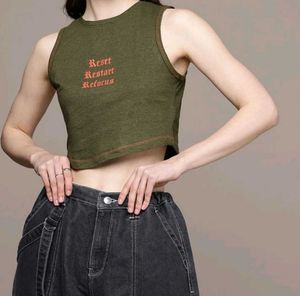 Olive Green Graphic Crop Top