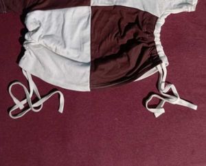 &#34;White &amp; Brown Wool Crop Top&#34;