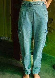 Vintage High-Waisted Denim Cargo Pants