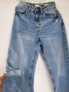 H&amp;M Ripped Baggy Flared Denim /EUR36 Or 26inch