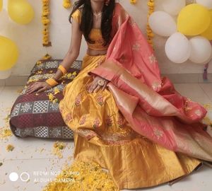 Yallow Lehnga Choli And Banarsi Dupatta