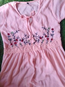 Long Sleeve Floral Embroidered Fit And Flare Dress
