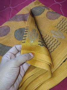 Organza Saree With Golden Stripes
