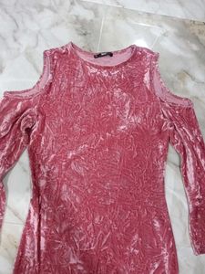 Shein Pink Velvet Cold Shoulder Dress
