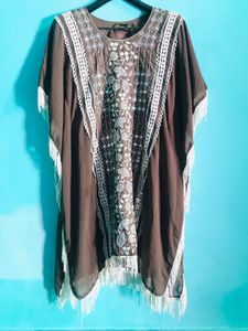 Brown Embellished Fringe Caftan