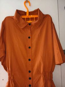 Coral Orange Button-Down Dress
