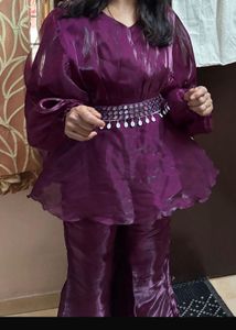 Purple Peplum Pant Set