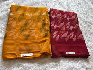 Elegant Red Leaf Print Saree😻