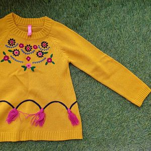 Pink &amp; Blue Kids Embroidered Yellow Sweater