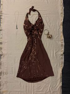 Sequin Halter Y2K Dress (Beaded)