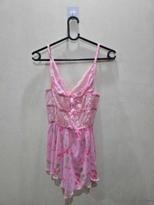 Pink Floral Lace Lingerie Babydoll