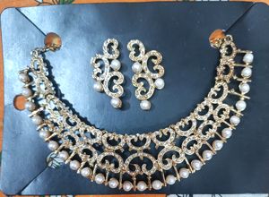 Elegant Heavy Choker Set With Earrings