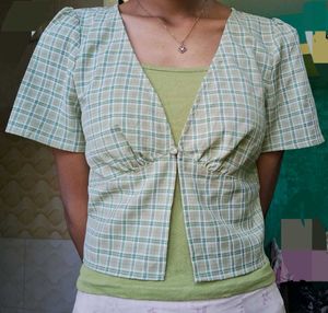 Green Plaid Crop Top with inner