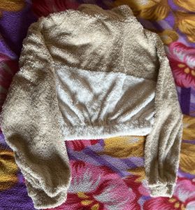 Shein Beige White Crop Fur Sweater
