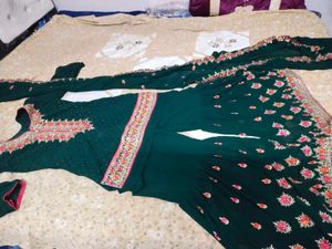 Green work Embroidered gharara set