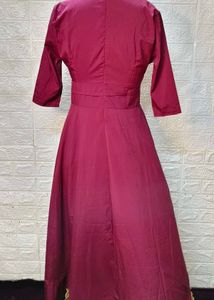 Maroon Flared Gown With Deep Neck